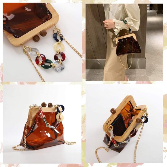 Women Transparent PVC Crossbody Handbag with Removable Acrylic Strap - Picture 3 of 8